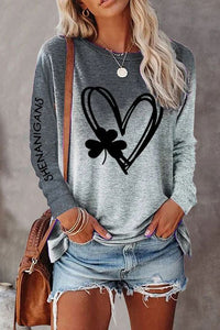 Valentine's Day Printed Round Neck Long Sleeve Top