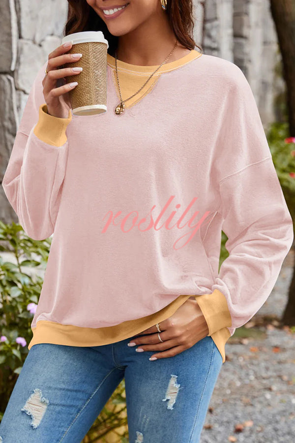 Fashionable Contrasting Color Loose Long-sleeved Casual Sweatshirt