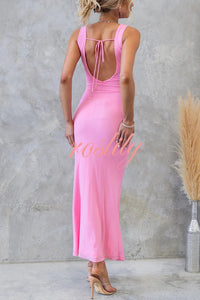 Solid Color Sleeveless Round Neck Slim Sexy Maxi Dress