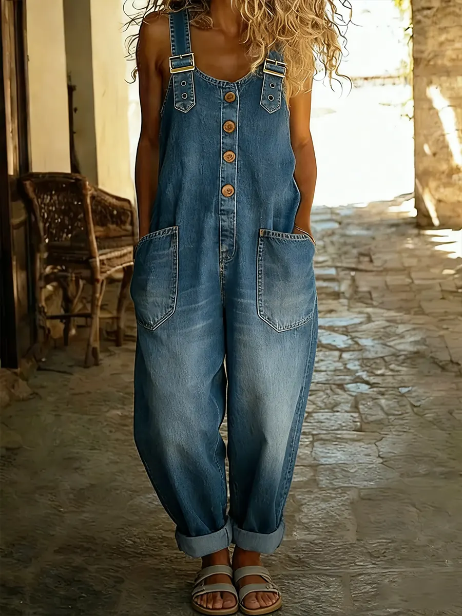 Denim Jumpsuit With Adjustable Buckle