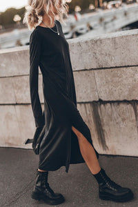 The Bedisse Cotton Blend Long Sleeve Relaxed Slit Midi Dress