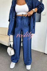 Easy on Me Metallic Fabric Elastic Waist Pocketed Wide Leg Pants