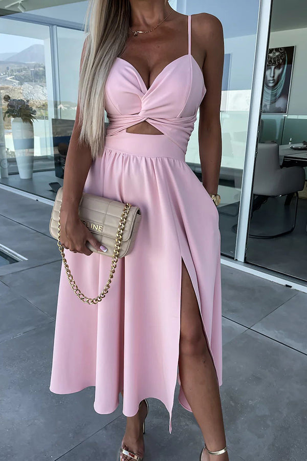 Florida Keys Cutie Pocketed Cutout Slit Midi Dress