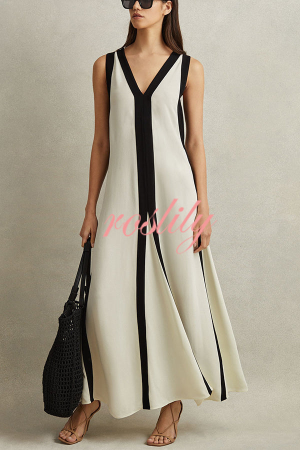 Elegant Piano Keys Reversible Style Colorblock A-line Maxi Dress