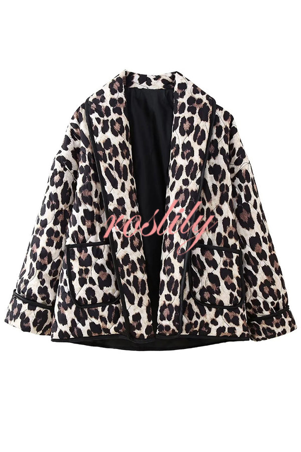 Leopard Print Loose Lapel Pocket Jacket