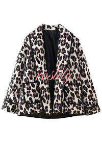 Leopard Print Loose Lapel Pocket Jacket