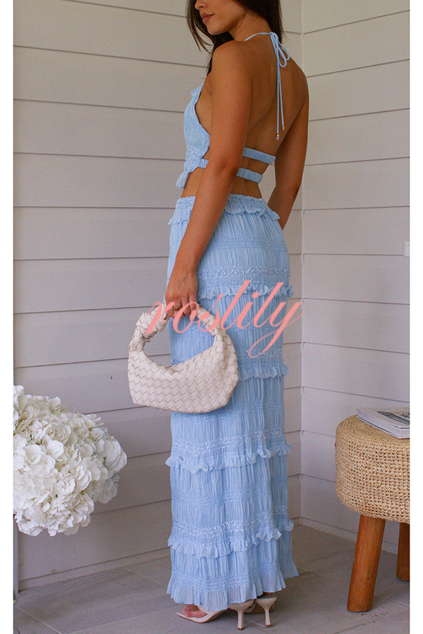 Feel Chic and Romantic Sequin Textured Material Drawstring Waist Tiered Maxi Skirt