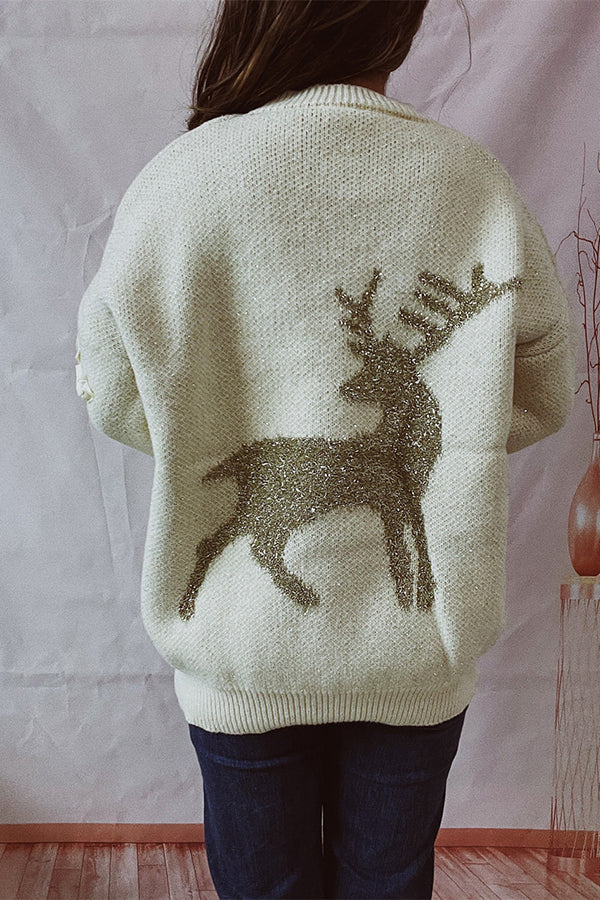 Christmas Pattern Knitted Crew Neck Long Sleeved Sweate