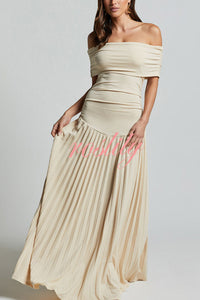 Sexy Off-shoulder Slim Fit Pleated Maxi Dress