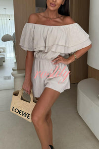 Solid Color Off-shoulder Ruffled Casual Waist Rompers