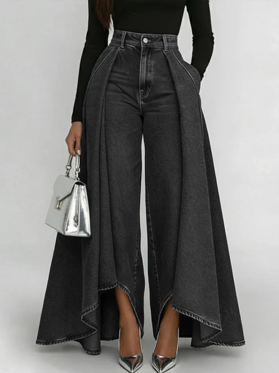 High Waist Dramatic Panel Wide-Leg Jeans