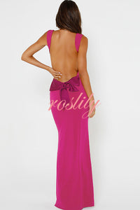 Sexy Backless Stitching Bow Slim Maxi Dress