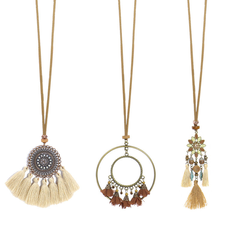 Bohemian Style Tassel Flower Pendant Ethnic Style Retro Necklace