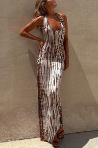 Summer Adventures Tie-dye Print Back Lace-up Stretch Maxi Dress