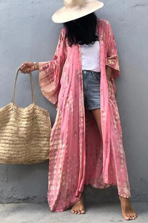 Boho Tie-dye Print Hooded Kimono Cover-up