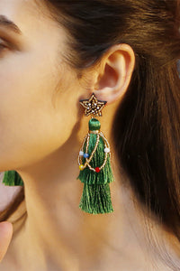 Bohemian Lightweight Christmas Tree Tassel Beaded Earrings