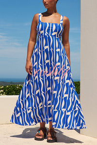 Unique Printed Holiday Style French Sling Maxi Dress