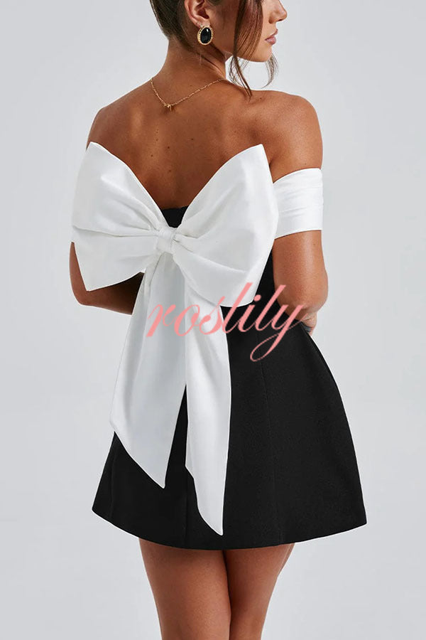 Sexy Contrast Off-the-shoulder Bow-embellished Mini Dress