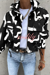 Unique Stylish Printed Casual Pocket Statement Jacket