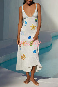 Beach Shell Printed Sling Vacation Style Loose Maxi Dress