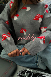 Mushroom Pattern Casual Loose Round Neck Knitted Sweater