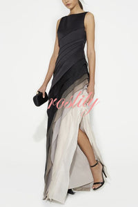 Elegant and Mysterious Tulle Gradient Cascading Design Gown Maxi Dress