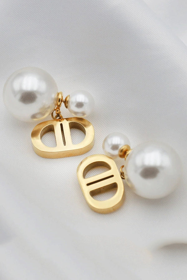 Vintage Double D Shape Pearl Earrings
