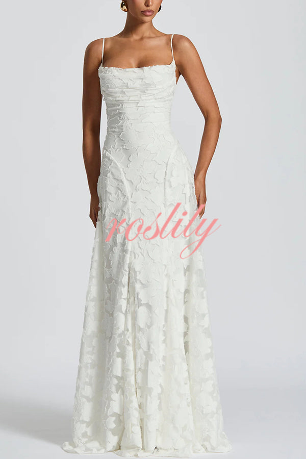 Francis Floral Burnout Jersey Fabric Cowl Neck Back Lace-up Maxi Dress