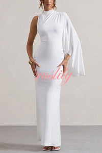 Ready When You Are High Neck One Ruffle Sleeve Maxi Dress