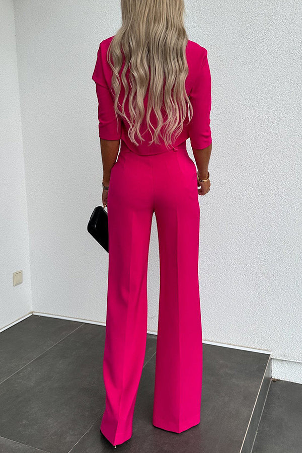 Luisa High Neck Half Sleeve Crop Top and High Rise Pocketed Flare Pants Set