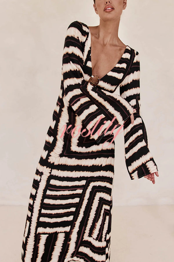 Norah Tie Dye Print Ring Detail Long Sleeve Backless Maxi Dress