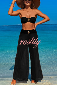 Solid Color Loose Metal Buckle Beach Pants