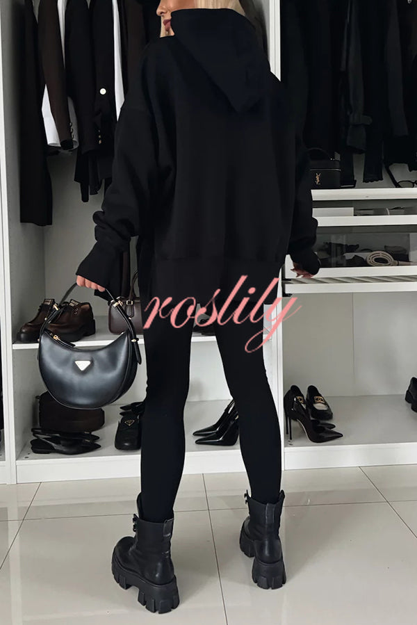 Fashion Loose Casual Hooded Long Sleeve Sweatshirt and Elastic Waist Leggings Set