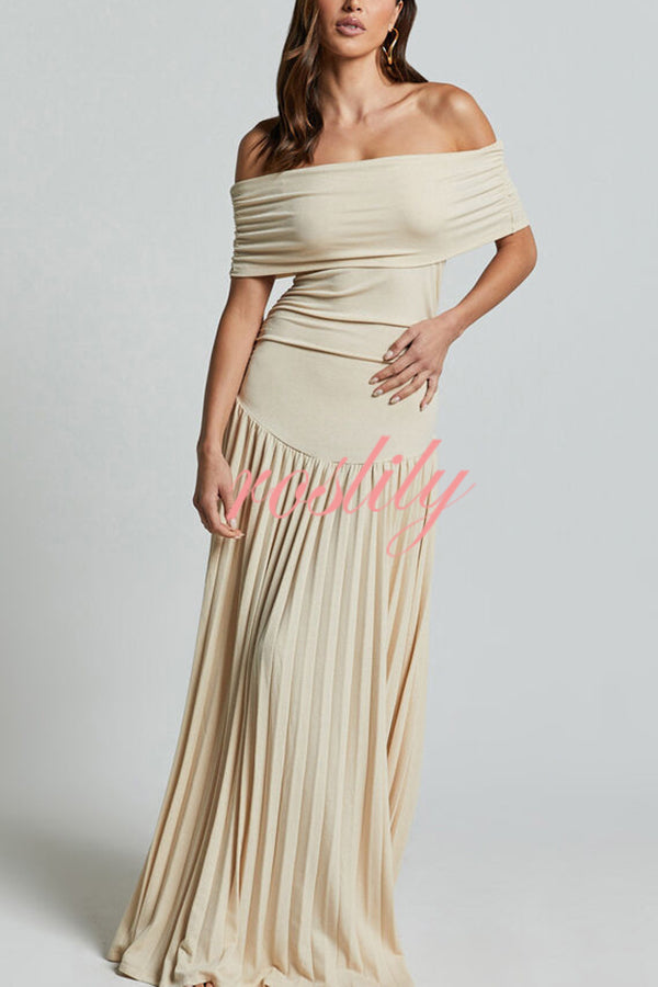 Sexy Off-shoulder Slim Fit Pleated Maxi Dress