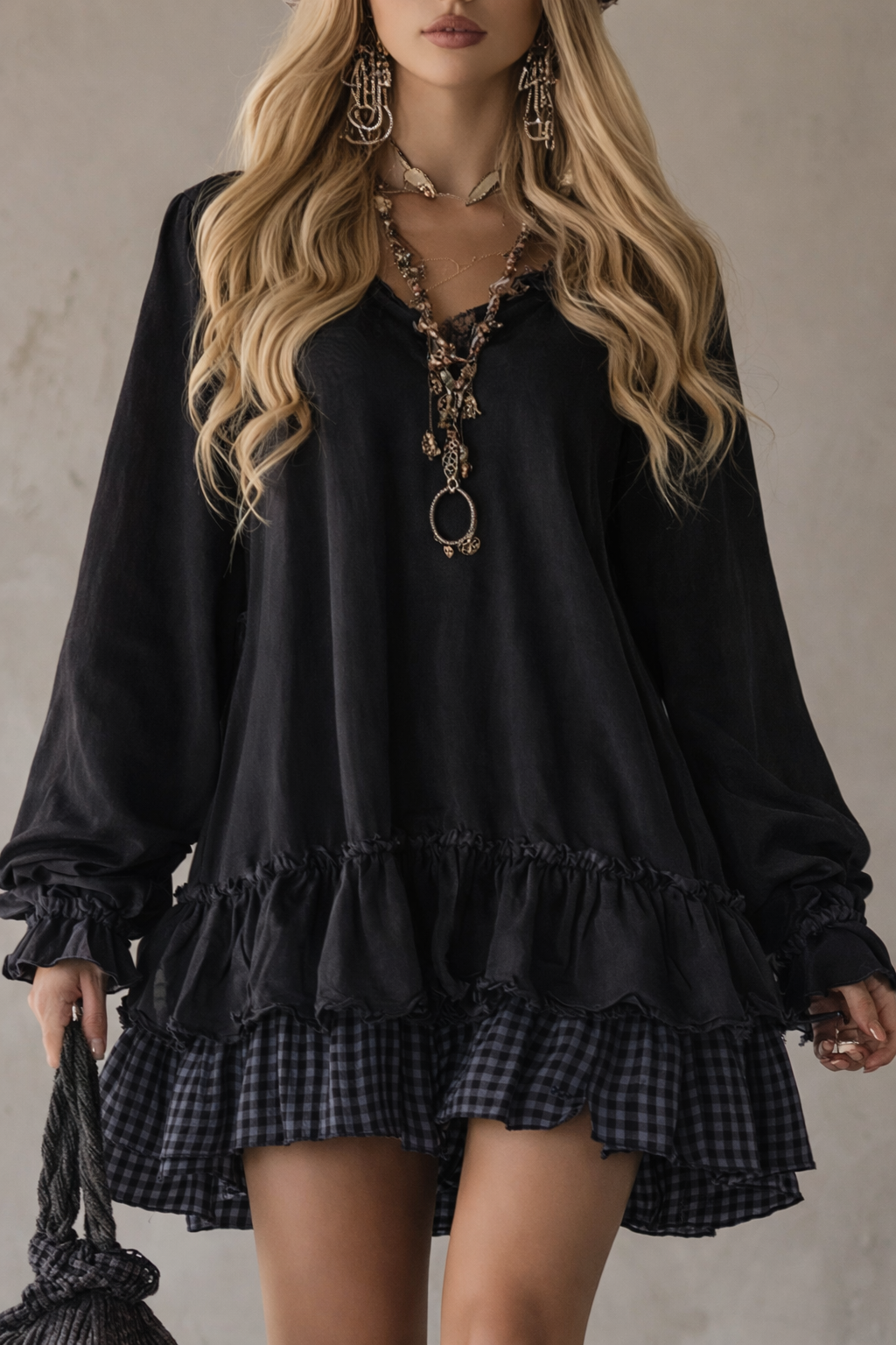 Retro Sporty Style Checkered Trim Powder Pink Sweatshirt Mini Dress