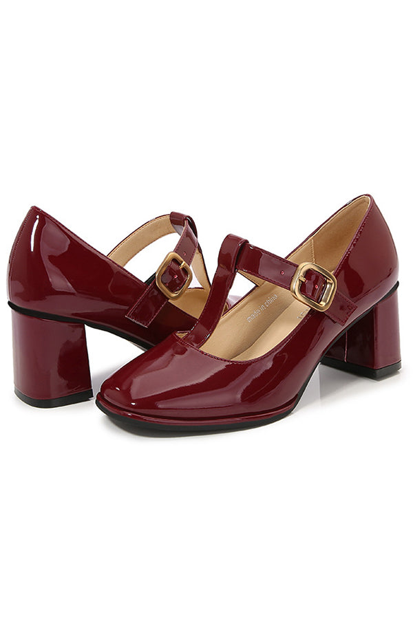 Square Toe Mary Jane Block Heel Retro High Heels