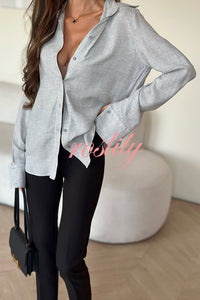 All for You Button Up Long Slit Sleeve Relaxed Blouse