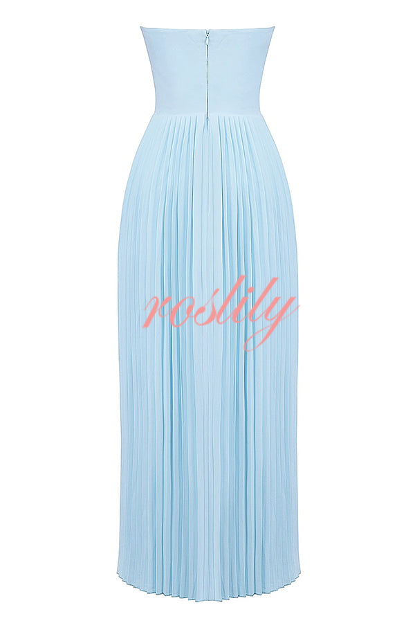 Romantic and Elegant Pleated Strapless Maxi Dress