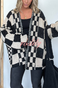 Casual Plaid Mid-length Loose Knitted Outerwear