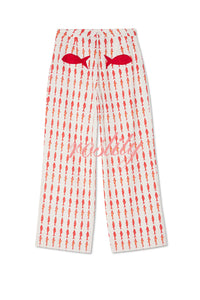 Good Luck Linen Blend Koi Pattern High Rise Elastic Waist Loose Pants