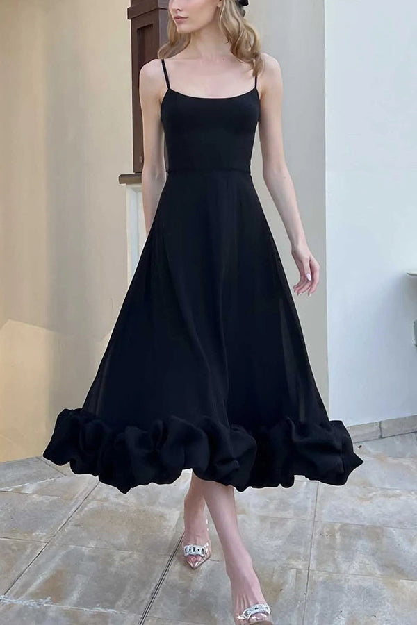 Midnight Girl Flounce Bustier Banquet Party Midi Dress