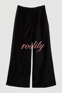 Cue The Cocktails Velvet Grosgrain Detail Pocketed Wide Leg Pants