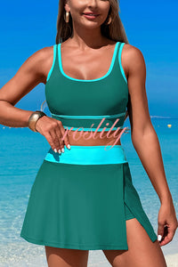 Fashion Contrast Color Stretch Sports Two-piece Bikini Swimsuit