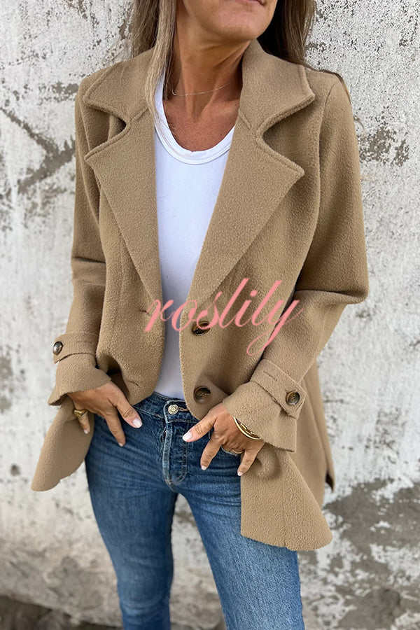 Solid Color Casual Lapel Long Sleeve Loose Woolen Jacket