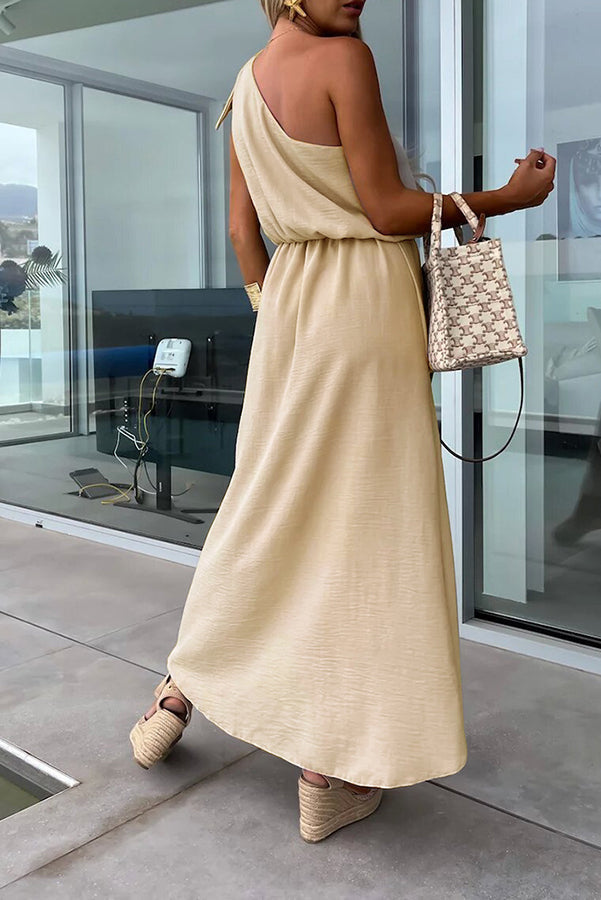 Bayside Beauty One Shoulder Slit Relaxed Midi Dress