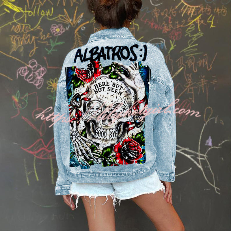 Halloween Print Long Sleeve Denim Jacket