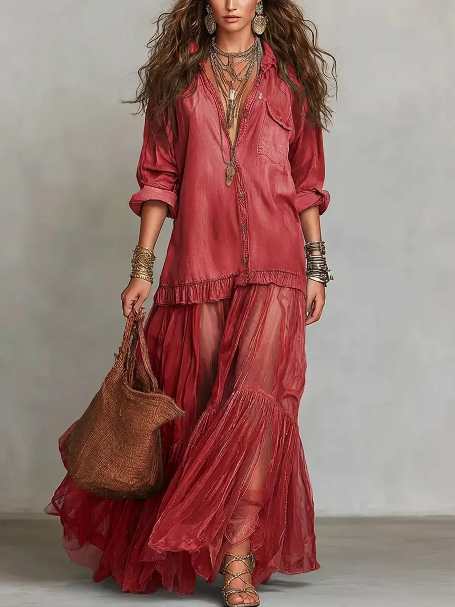 Vintage Denim Patchwork Maxi Dress