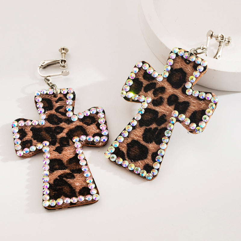 Exaggerated Cross Personality Leopard Print Earrings