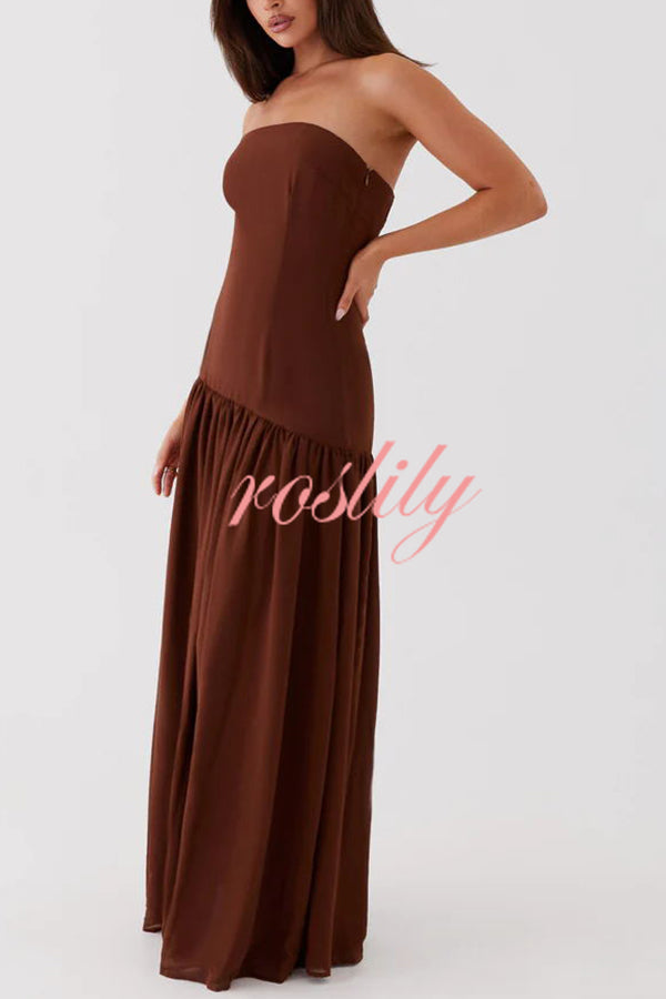 Eden Patchwork Semi-sheer Chiffon Strapless Maxi Dress