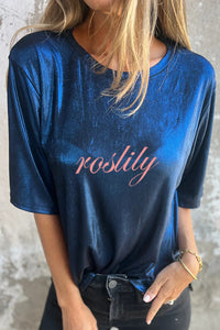 Metallic Solid Color Round Neck Short-sleeved Loose T-shirt